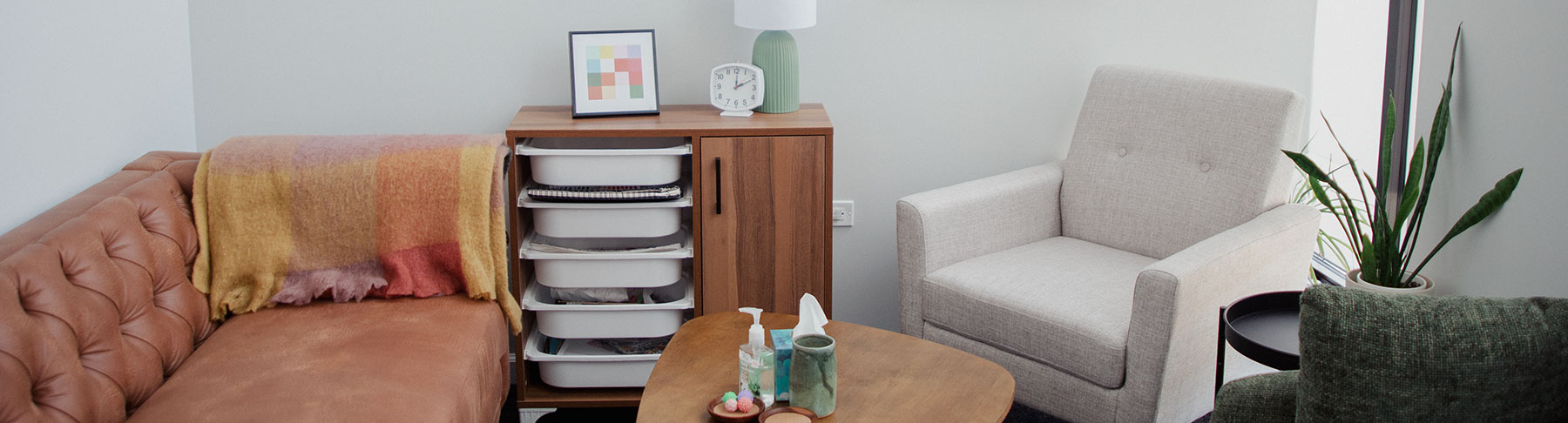 Therapy space within the Andersonville Mindfulness & Psychology's office Space