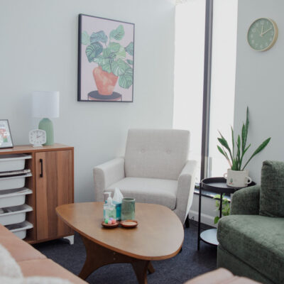 Therapy space within the Andersonville Mindfulness & Psychology's office space